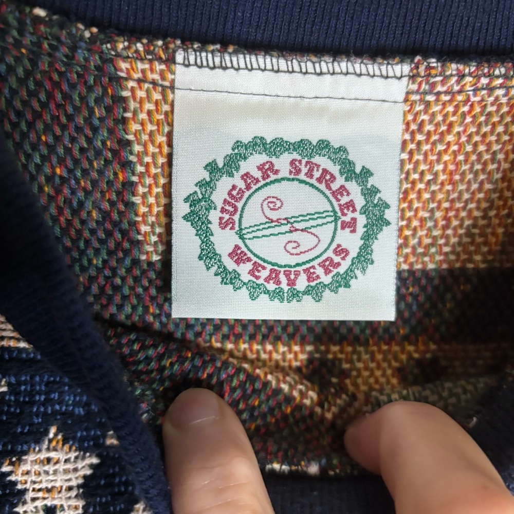 Vintage Sugar Street Weavers Americana Flag Crewneck Sweater - Navy and Cream - Picture 5 of 10